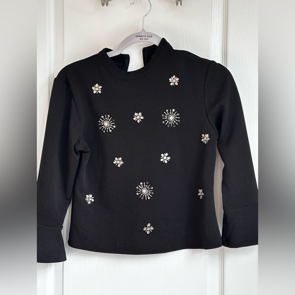 Black Embellished Long Sleeve Top